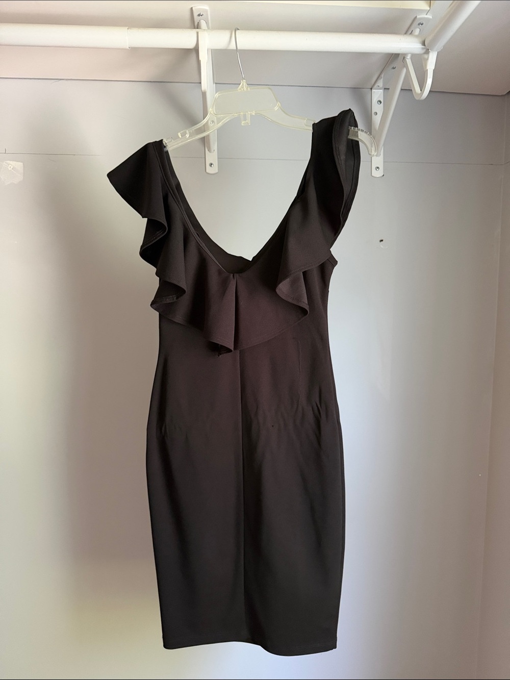 One-Shoulder Black Ruffle Mini Dress - Picture 2 of 2